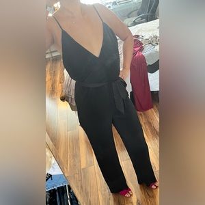 BLACK JUMPSUIT WITH TIE BELT (SIZE M)